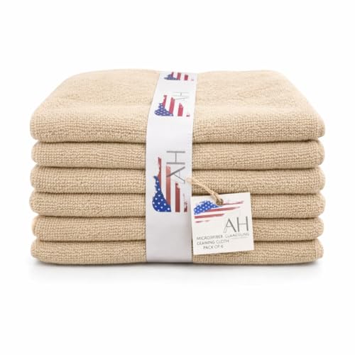 Ameri-Homes Microfiber Cleaning Cloths 12 x 12 Inches, 400 GSM Ultra Soft, Lint-Free & Scratch-Free, Highly Absorbent Towels for Car, Kitchen, Glass & Home Cleaning, Pack of 6 (Light Brown) - color: Light Brown