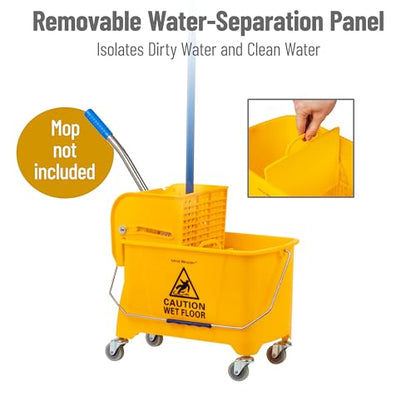 Mind Reader Mop Bucket with Wringer (Mop Not Included), 5.5 Gallon Cleaning Bucket with Wheels and Handle, Upward Press Wringer, Small Mop Compatible, Yellow - size: Mop Bucket Only
