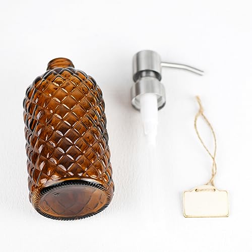 16 oz Diamond Pattern Glass Soap Dispenser, Kitchen and Bathroom Refillable Soap Dispenser with Rust Resistant Stainless Steel Pump for Hand Soap, Lotion Glass Liquid Dispenser(Amber-2pack) - color: Amber-2pack