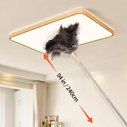 Extendable Cleaning Duster 94 Inch - Long Telescoping Ostrich Feather Dusters with Stainless Steel Extension Pole for High Ceiling Fan, High Ceilings,Roof Dusting - color: Natural-94in-stylee