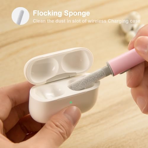 Hyashee Cleaner Kit for Airpods Pro 1 2 3 Multi-Function Cleaning Pen with Soft Brush Flocking Sponge for Bluetooth Earphones Case Cleaning Tools (Pink) - color: Pink