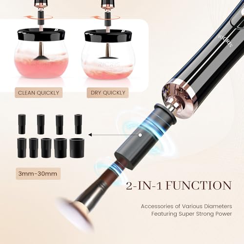 RICRIS Electric Makeup Brush Cleaner and Dryer Machine - Super Fast Clean and Dry Make Up Brushes - Automatic Cosmetic Brush Spinner Washer Tools - color: Black