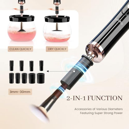 RICRIS Electric Makeup Brush Cleaner and Dryer Machine - Super Fast Clean and Dry Make Up Brushes - Automatic Cosmetic Brush Spinner Washer Tools - color: Black