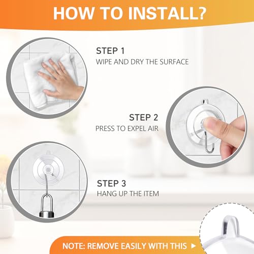 KORCCI Suction Cup Hooks 12Pack - Max Load 10LB, 1.77Inch Clear Medium Suction Cups, No Trace, Reusable & Removable, Stainless Steel Hooks, for Tile, Glass, Window, Shower, Kitchen, Bathroom - size: 12pc-Medium Size