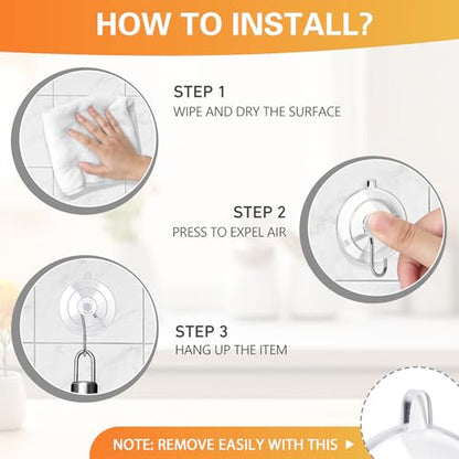 KORCCI Suction Cup Hooks 12Pack - Max Load 10LB, 1.77Inch Clear Medium Suction Cups, No Trace, Reusable & Removable, Stainless Steel Hooks, for Tile, Glass, Window, Shower, Kitchen, Bathroom - size: 12pc-Medium Size