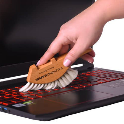 Goat Hair Dust Brush – Anti-Static Keyboard & Screen Cleaning Brush – Natural Beechwood Hedgehog Design – Office Desk & Electronics Cleaner – Made in Germany