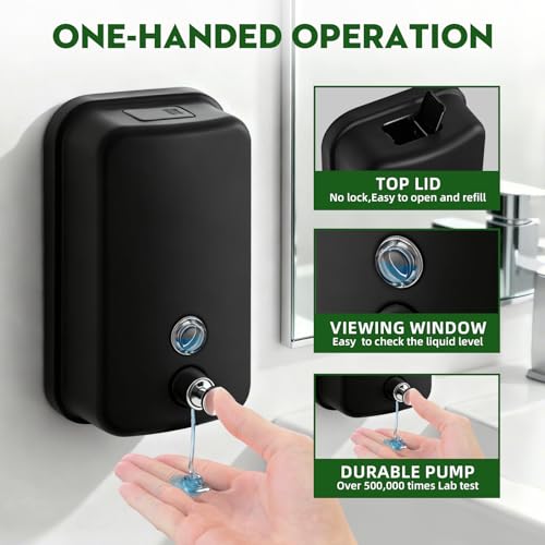 RYTOXILO Wall Soap Dispenser 1000ml/34 fl oz Commercial Soap Dispenser Stainless Steel Soap Dispenser Hand Soap Dispenser for Bathroom Kitchen Wall Mounted(Matte Black) - color: Black