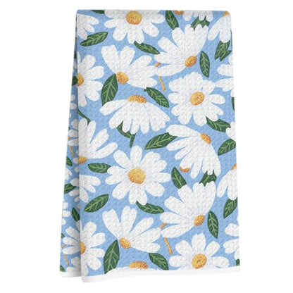 Daisy Waffle Kitchen Towel - Quick Dry Microfiber Sustainable Dish Towels - Ultra Absorbent Reusable Cleaning Tea Towels for Bathroom Kitchen - Lightweight Hand Towel, 24x14 Inch, Daisy Dreams - color: Daisy Print
