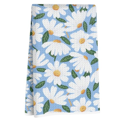 Daisy Waffle Kitchen Towel - Quick Dry Microfiber Sustainable Dish Towels - Ultra Absorbent Reusable Cleaning Tea Towels for Bathroom Kitchen - Lightweight Hand Towel, 24x14 Inch, Daisy Dreams - color: Daisy Print