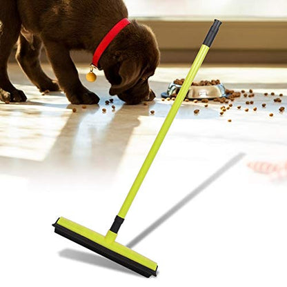 Pet Hair Sweeper, Rubber Broom Pet Hair Lint Removal Device with Telescopic Bristles Sweep Cleaner 27 to 47 Inches Adjustable Length Rubber Bristles TPE Scraper for Carpet Tile Hardwood Linoleum - color: Green