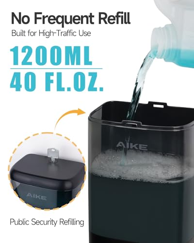 AIKE Wall Mount Foaming Soap Dispenser for Commercial Bathrooms,40 oz Large Capacity AK1007F,Black - color: Black