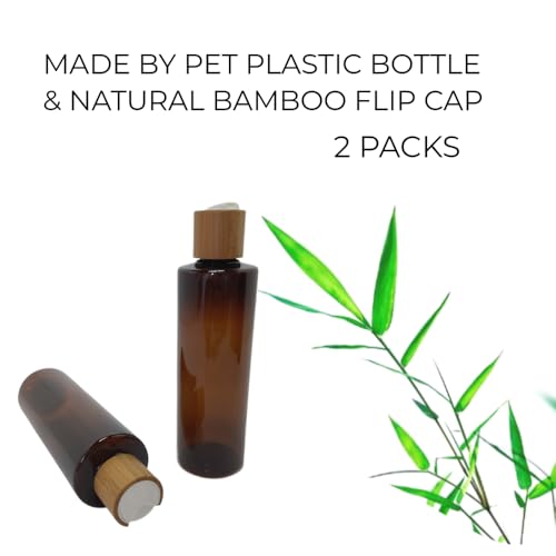 Empty Cosmetic Bottles 8oz/250ml 2 PACK With Bamboo Disc Top Flip Cap for Shampoo Lotion Liquid Soap,Cream,Refilable Plastic Squeeze Travel Size Toiletry Bottles Brown - color: Brown, size: 250ml/8oz 2Pack