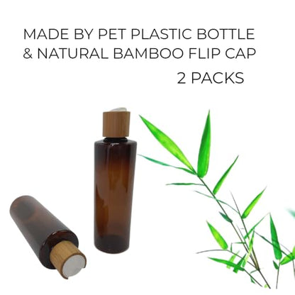 Empty Cosmetic Bottles 8oz/250ml 2 PACK With Bamboo Disc Top Flip Cap for Shampoo Lotion Liquid Soap,Cream,Refilable Plastic Squeeze Travel Size Toiletry Bottles Brown - color: Brown, size: 250ml/8oz 2Pack