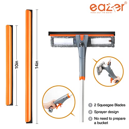 Eazer 3-in-1 Spray Window Squeegee Cleaner, 76" Window Washing Kit with 5-Section Extension Pole, Microfiber & Chenille Pads, Glass Wiper for Indoor/Outdoor & Car