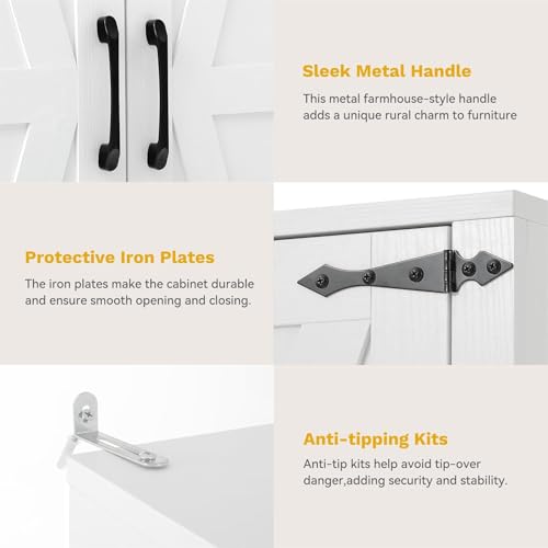 DWVO Broom Closet Storage Cabinet, Wooden Organizer for Ironing Board and Bucket Vacuum Cleaners, Double-Door Cleaning Cabinet for Laundry Rooms and Utility Spaces