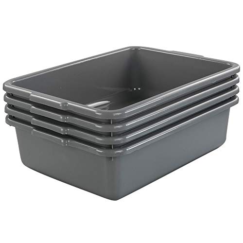 13 L Grey Plastic Tote Box Set of 4, Commercial Bus Box Large Plastic Dish Bin - color: Grey, size: 13 L