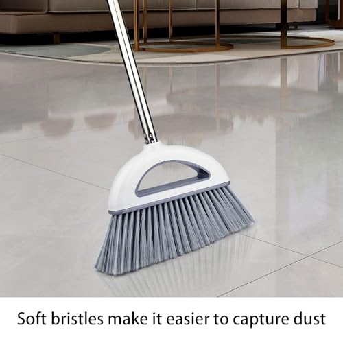 Angle Broom for Hardwood Floors - Soft Bristled Kitchen Broom, Indoor & Office Use (Off White)