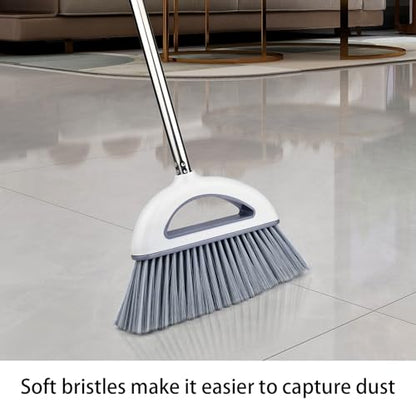 Angle Broom for Hardwood Floors - Soft Bristled Kitchen Broom, Indoor & Office Use (Off White)
