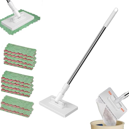 The Zero-Touch Mini Mop, 2026 Upgraded Snap Grip Mini Mop, Cloth Changing MiniMop with Automatic Hands Free Push Pull Handle, Suitable Disposable Pads Kitchen Counter Cleaning (White 39 in) - color: White 39 in