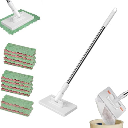 The Zero-Touch Mini Mop, 2026 Upgraded Snap Grip Mini Mop, Cloth Changing MiniMop with Automatic Hands Free Push Pull Handle, Suitable Disposable Pads Kitchen Counter Cleaning (White 39 in) - color: White 39 in