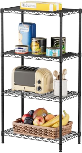 SINGAYE 4 Tier Storage Rack Wire Shelving Unit Shelves Metal for Pantry Closet Shelve Organization Kitchen Laundryroom 800Lbs Capacity 24" D x 14" W x 48" H Black - color: Black, size: 4 Tier 14"Dx24"Wx48"H