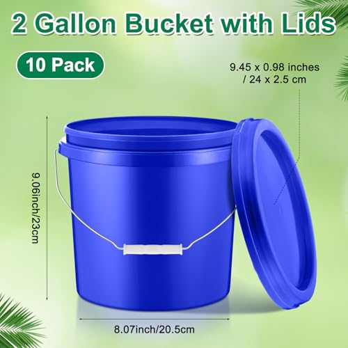 Tioncy 10 Pcs 2 Gallon Plastic Bucket with Lid Heavy Duty 2 Gallon Bucket Pail with Lid Handle for Storage Container Home Household Cleaning(Blue) - color: Blue