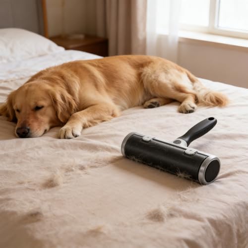 Pet Hair Remover Roller, Reusable Lint Roller with Large Fur Bin, Portable Cat and Dog Hair Remover for Couch, Bedding, Car, Rugs & Furniture (Black) - color: Black