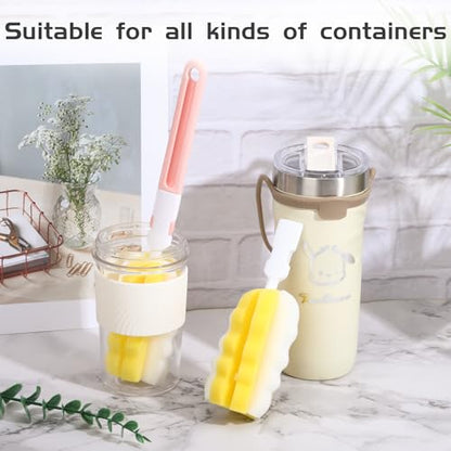 4 Pcs Bottle Brush Sponge, Cup Water Bottle Sponge Brush Cleaner, Detachable Cleaning Brushes for Cleaning with Handle for Glasses Mugs - size: 4Pcs