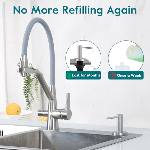 Gappo Upgraded Soap Dispenser for Kitchen Sink Brushed Nickel, Stainless Steel Countertop Pump, Built in Sink Soap Dispenser with 47" Extension Tube kit - color: Brushed Nickel