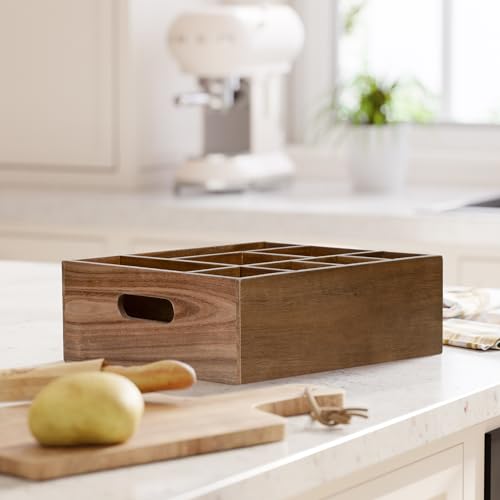 VaeFae Acacia Wood Caddy Organizer, Napkin and Paper Plate Holder, Wooden Utensil Holder, Silverware Caddy for Kitchen, Camping, Party - size: Large