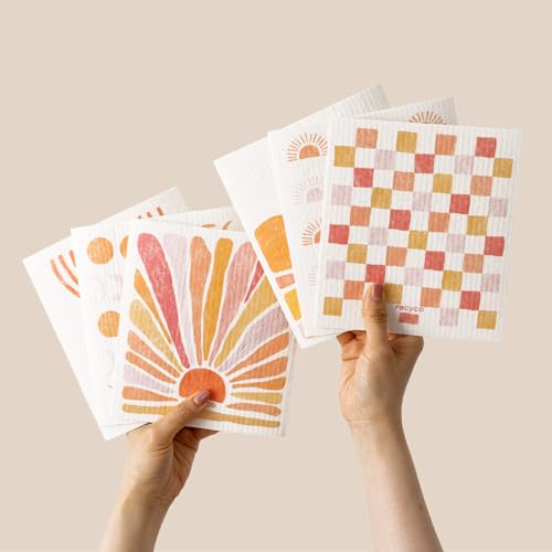 RECYCO Swedish Dishcloths for Kitchen | 6 Pack Desert Sunset Washable Dish Rags | Cellulose Reusable Cleaning Paper Towels | Absorbent Counter Dish Cloth Sponge Kitchen Wipes, 8" L x 7" W - color: Desert Sunset - 6 Pack