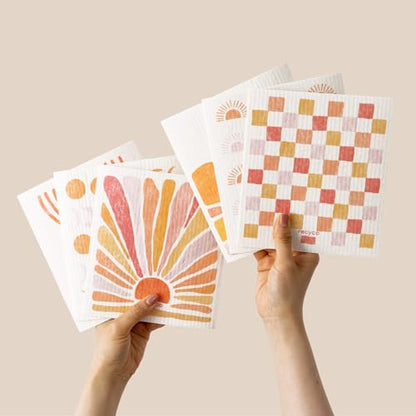 RECYCO Swedish Dishcloths for Kitchen | 6 Pack Desert Sunset Washable Dish Rags | Cellulose Reusable Cleaning Paper Towels | Absorbent Counter Dish Cloth Sponge Kitchen Wipes, 8" L x 7" W - color: Desert Sunset - 6 Pack