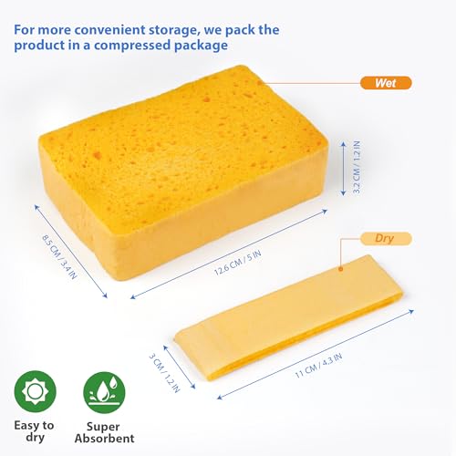 6 Pack Pop-Up Cellulose Sponges | Large Thick & Tear-Resistant | Biodegradable Compressed Sponges for Kitchen, Dishes, Car | Super Absorbent & Long-Lasting