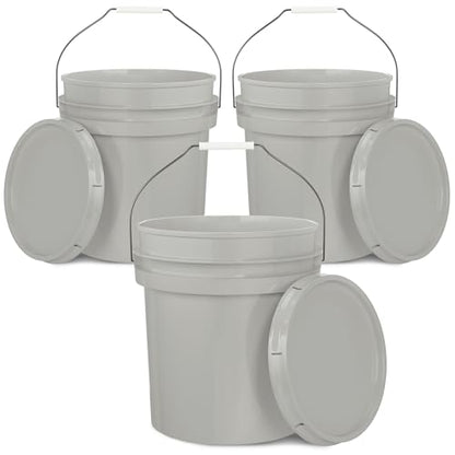 EconoHome 5-Gallon Grey Bucket Pail Container with Lid | Metal Handles with Plastic Grip | Easy Stack and Store | Heavy-Duty, Approx 90 MIL, Extra Durable | Food Grade | BPA Free - 3 Pack - color: Gray, size: 3 Pack