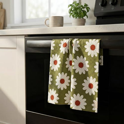 Waffle Kitchen Towels Set of 2 - Ultra Absorbent Quick Dry Dish Towels - Sustainable Reusable Cleaning Tea Towels - Lightweight Hand Towels for Kitchen & Bathroom, 16” x 28” (Square) - style: Square