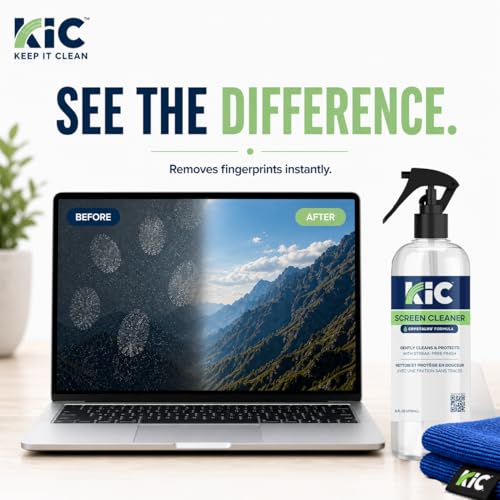 KIC> CrystalVu Screen Cleaner Spray Kit with Microfiber Cleaning Cloth – Streak-Free for TV, Phone, Laptop, Monitor & Tablet – NSF Certified Safe Formula – 1 Reusable Microfiber Towel - 16oz - size: 16 Fl Oz (Pack of 1)