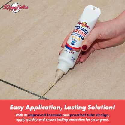 ZippySolve Tile Grout, Repair Kit, Restore & Renew Tile Joints Line, Fast Drying Tile Grout Paint Squeeze Tube for Bathroom Shower Kitchen Floor, Waterproof (8.8 oz, Beige) - style: Beige