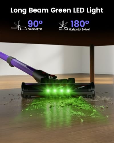 Cordless Vacuum Cleaner, 650W 55KPA 70Min Wireless Vacuum for Home, Stick Vacuum with Green Light Anti-Tangle, Rechargeable Vacuum Cleaners for Pet Hair Carpet Hard Floors （Purple）