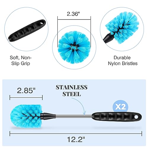 UNIFUN Water Bottle Brush Set, Long Handle 3-in-1 Stainless Steel Water Bottle Scrubbing Brush, Cleaning for Narrow Neck Bottles, Sport Bottles, Baby Bottles, Coffee Mugs, Tumblers, Flask(Short Size)