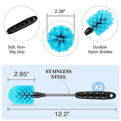 UNIFUN Water Bottle Brush Set, Long Handle 3-in-1 Stainless Steel Water Bottle Scrubbing Brush, Cleaning for Narrow Neck Bottles, Sport Bottles, Baby Bottles, Coffee Mugs, Tumblers, Flask(Short Size)