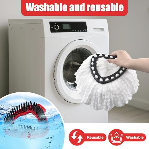 Spin Mop Replacement Handle, 2 Pack Mop Head&Base Scrub Brush 4-Section 30-to-58 inch Mop Replacement Stick Compatible with Ocedar Mop Handle for Easy Wring Mop Refills - size: White