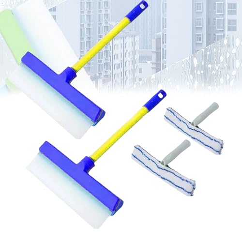 AquaSwipe Window Squeegee, Aqua Swipe Window Cleaner, Recyclable Silicone Window Squeegee Kit with Microfiber Scrubber, Glass Cleaning Tools for Shower Glass Mirror, Car(Blue*2) - color: Blue*2