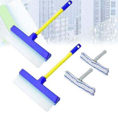 AquaSwipe Window Squeegee, Aqua Swipe Window Cleaner, Recyclable Silicone Window Squeegee Kit with Microfiber Scrubber, Glass Cleaning Tools for Shower Glass Mirror, Car(Blue*2) - color: Blue*2