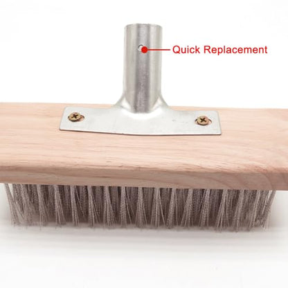Stainless Steel Wire Scrub Brush for Deck, Concrete, Patio Floor Cleaning, Heavy Duty Bristle Scrubber Broom for Moss Removal(50cm/19.68in) - size: 50cm/19.68in