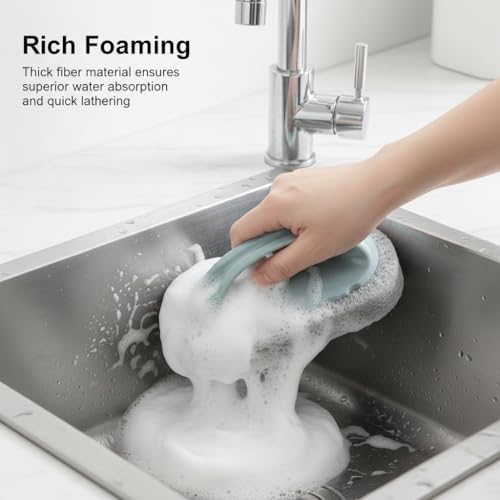 Cleaning Brush for Bathroom Kitchen All Purpose Shower Sponge Scrubbing Brush with Ergonomic Handle (Green) - color: Green