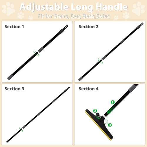 B-Land Carpet Rake for Pet Hair Removal, Reusable Pet Hair Remover with 60” Adjustable Long Handle, Carpet Scraper Dog Cat Hair Remover Tool for Rugs, Mats, Couch, Furniture-Black Pole - color: Black&grey