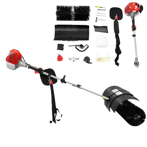 Gas Handheld Sweeper, 2-Stroke Driveway Turf Artificial Grass Snow Clean, 2.3HP Sweeper Outdoor Hand Held Gas Power Broom with Brush Head, Air Filter - size: 52cc 2.3hp