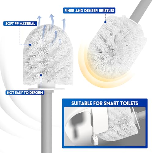 Y-in Hand Toilet Brush, Toilet Bowl Cleaners Brush with Hidden Holder, Long Handle, Durable PP Bristles, Modern RV Bathroom Accessories, Deep Cleaning, Wall mountable. - Grey - color: Grey Classic
