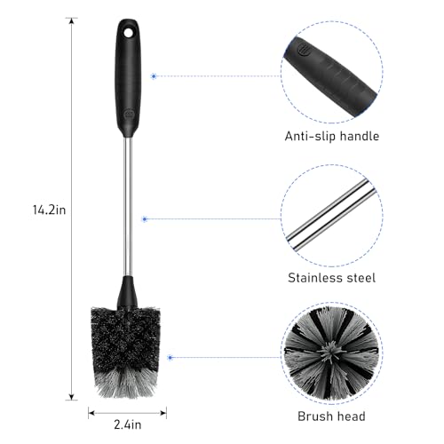 SetSail Bottle Brush of 3 Pack, 14-in Long Stainless Steel Handle Water Bottle Cleaner Brush Non-Slip Grip Bottle Brushes for Cleaning Water Bottles Sport Bottles Coffee Mugs Glasswares Cups, Black
