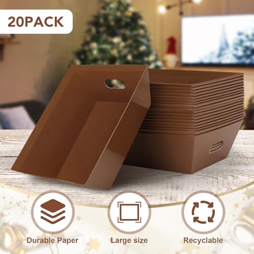AFOROEOA 20PACK Baskets for Gifts Empty, 12x10x4” Thick Brown Gift Basket with Handles, 20 Bows & 20 Bags - Empty Gift Baskets for Christmas, Thanksgiving, Wedding, Birthday Party, Wrapping Gifts - color: 20PACK Brown